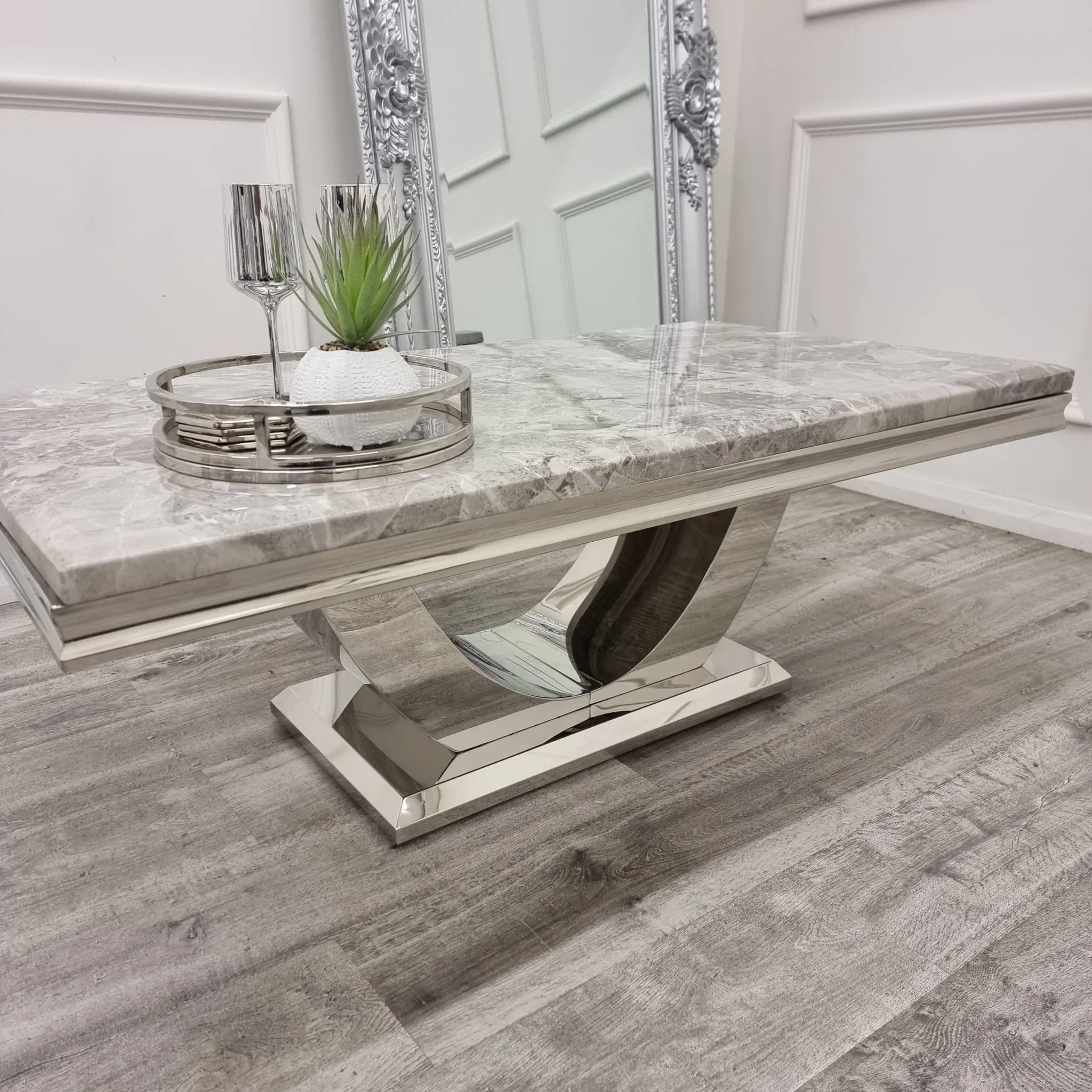 Arial 130cm Marble & Chrome Coffee Table - 5 Colours - Image 3