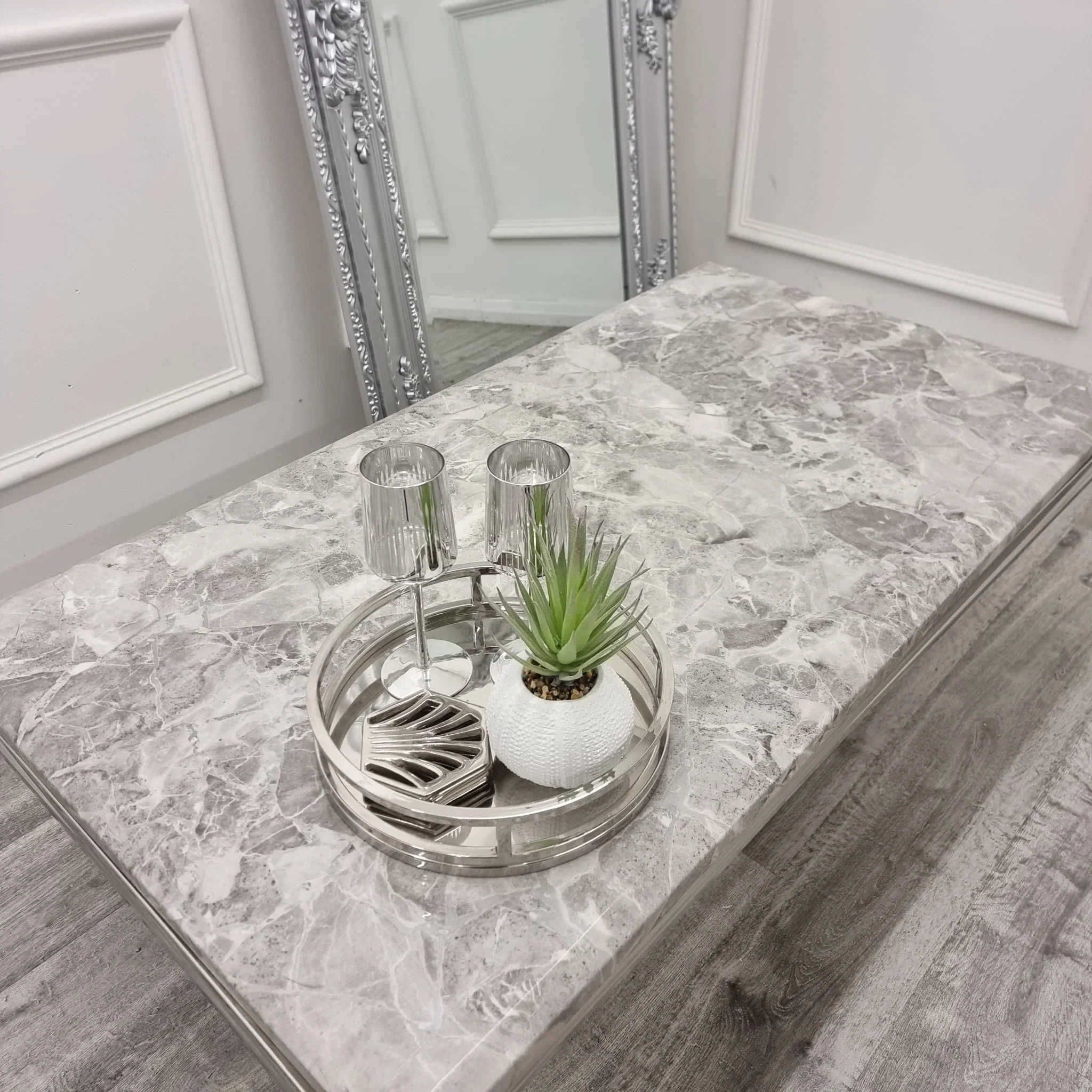 Arial 130cm Marble & Chrome Coffee Table - 5 Colours - Image 4