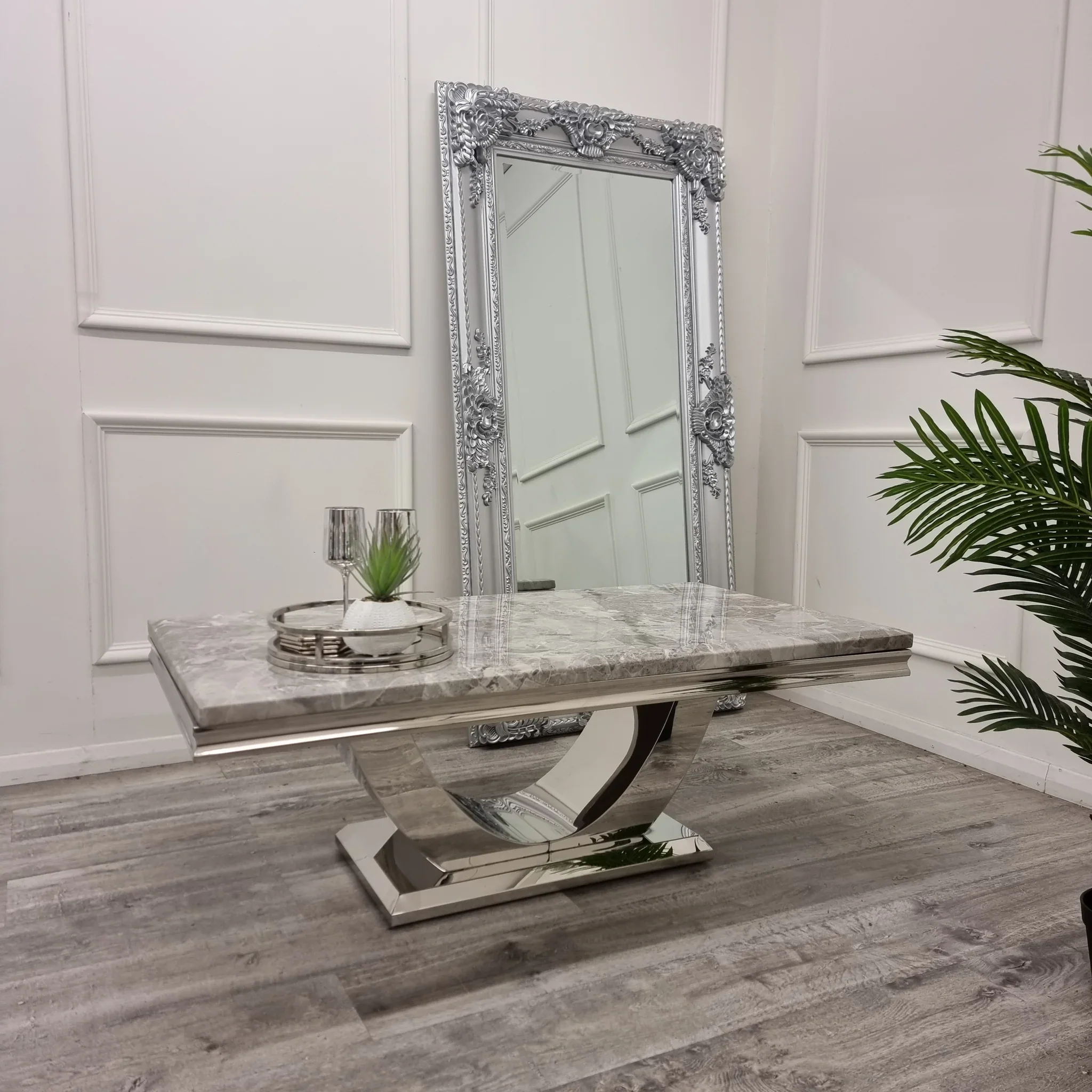 Arial 130cm Marble & Chrome Coffee Table - 5 Colours - Image 5