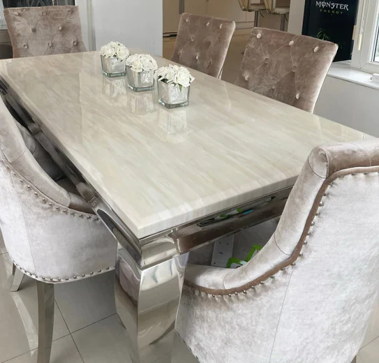 Arial 180CM Marble & Chrome Dining Table - 7 Colours - Image 7