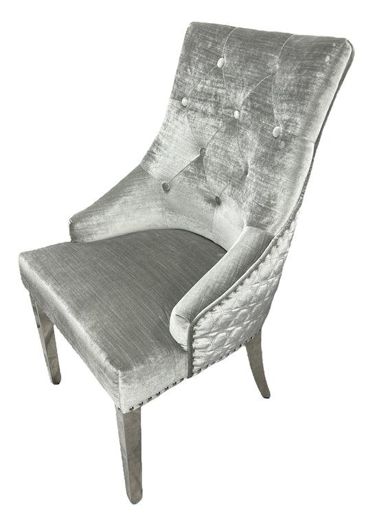 Arial Marble & Chrome Dining Table + Lion Knocker Velvet Chairs - Image 6