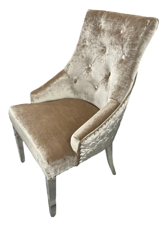 Arial Marble & Chrome Dining Table + Lion Knocker Velvet Chairs - Image 8