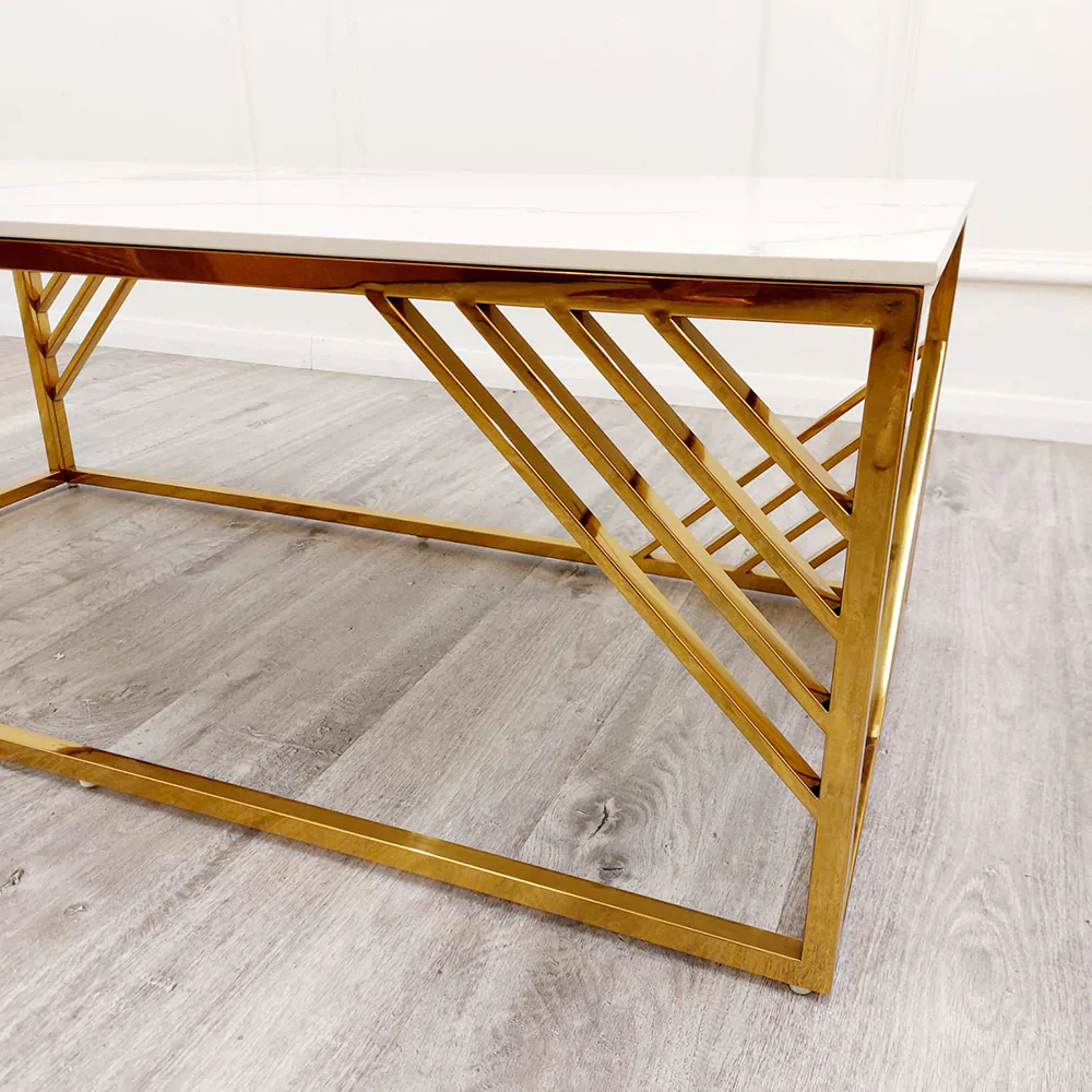 Azure Gold Coffee Table with Polar White Sintered Top - Image 4