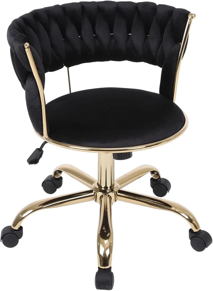 Camilla Luxury Black & Gold Velvet Salon Office Chair Gold Legs - Image 4