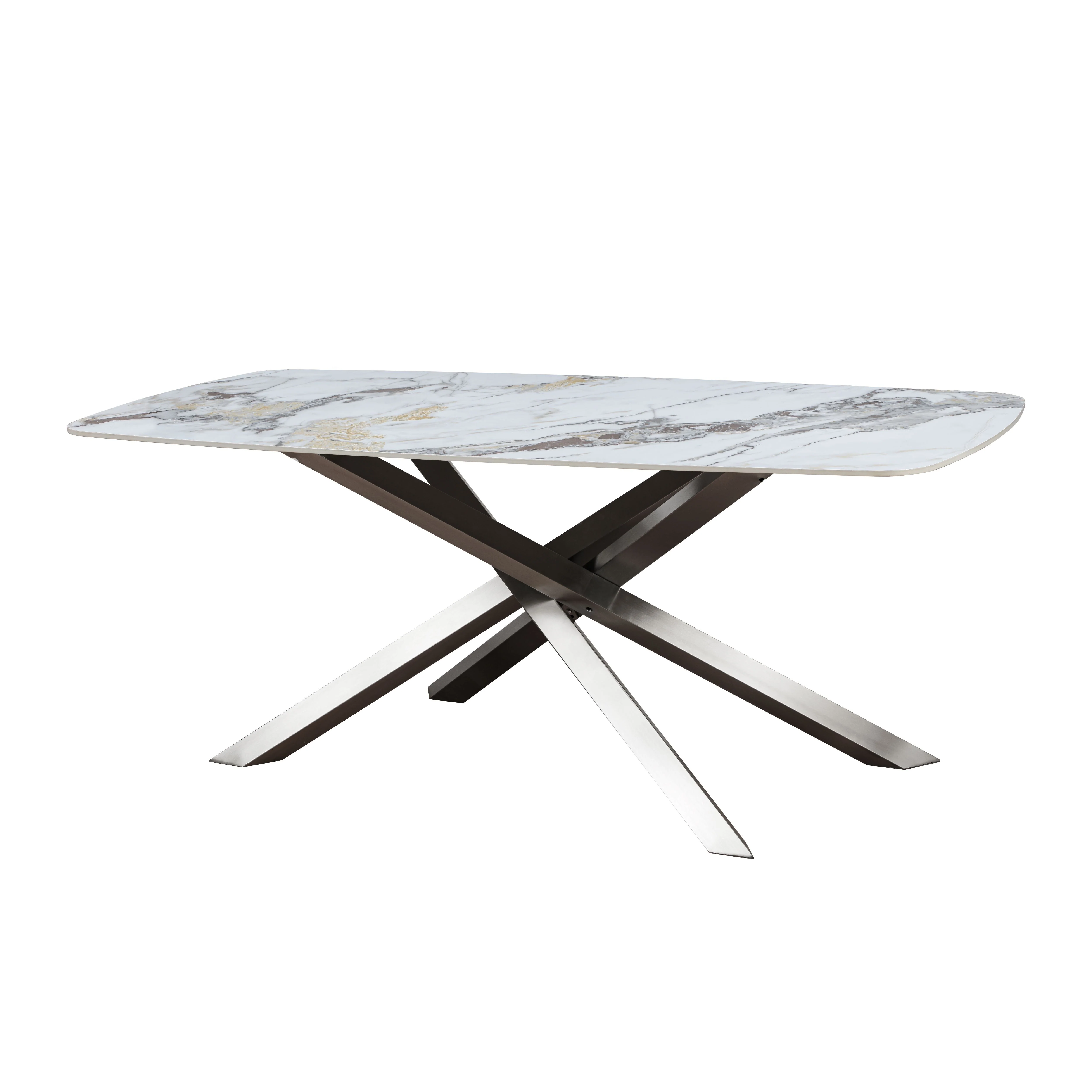 Lennox 180cm Dining Table White/Gold Ceramic Marble Top - Image 3