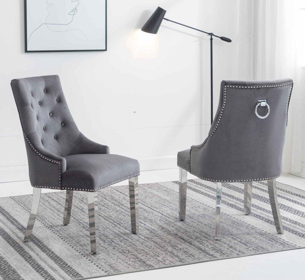 Louis 120cm Grey Marble Dining Table + 2 Grey Lion Knocker Chairs + 110cm Bench - Image 4