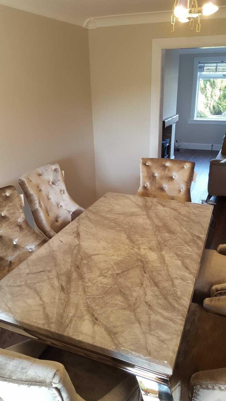 Louis 120cm Grey Marble Dining Table + Belle Plush Velvet Chairs - Image 4