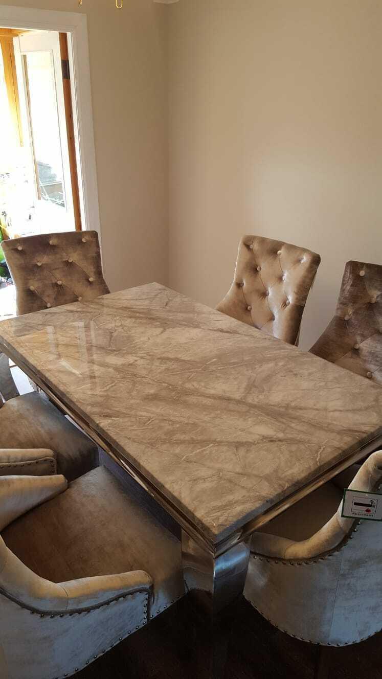 Louis 120cm Grey Marble Dining Table + Belle Plush Velvet Chairs - Image 5