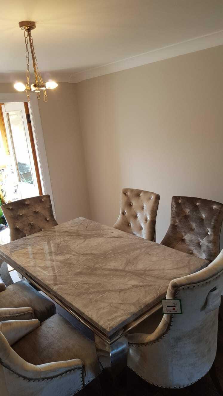 Louis 120cm White Marble Dining Table + Belle Plush Velvet Chairs - Image 6