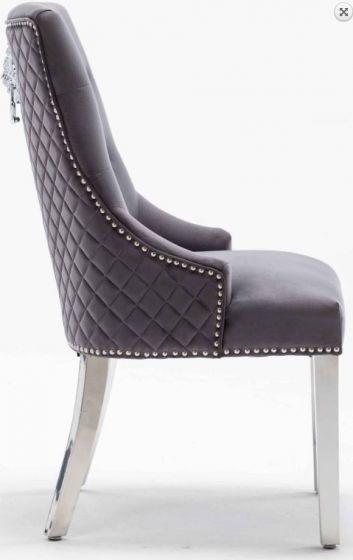 Louis 120cm Grey Marble Dining Table + Grey Lion Knocker Plush Velvet Chairs - Image 3