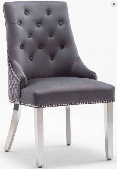 Louis 120cm Grey Marble Dining Table + Grey Lion Knocker Plush Velvet Chairs - Image 4