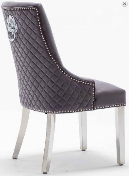 Louis 120cm Grey Marble Dining Table + Grey Lion Knocker Plush Velvet Chairs - Image 5