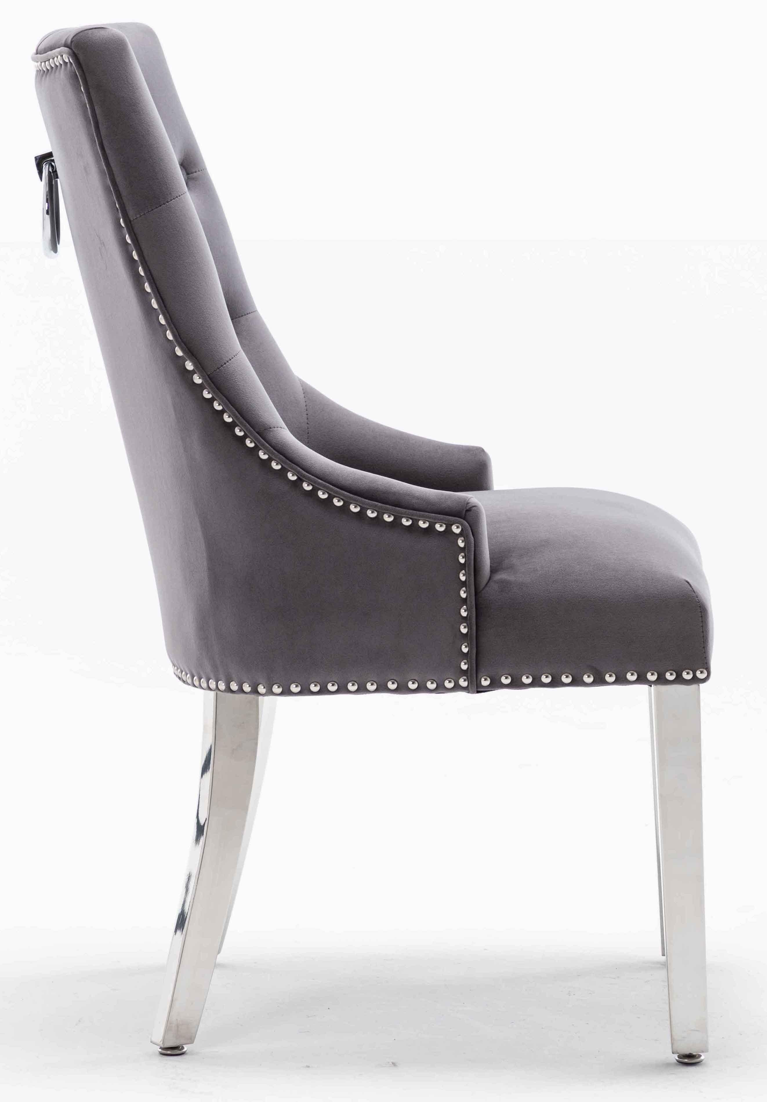 Louis 120cm Grey Marble Dining Table + Knightsbridge Dark Grey Knocker Plush Velvet Chairs - Image 11