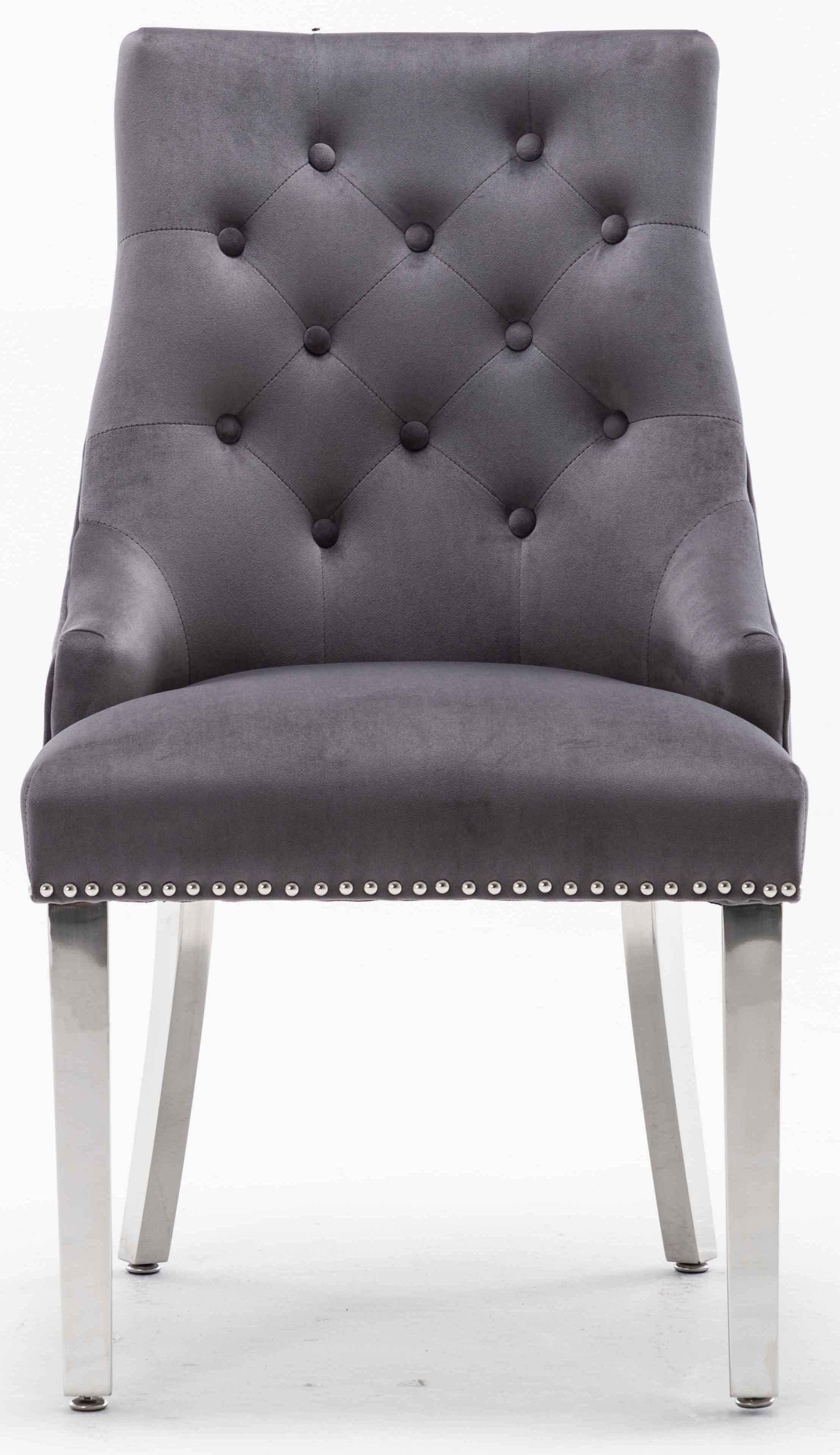 Louis 120cm Grey Marble Dining Table + Knightsbridge Dark Grey Knocker Plush Velvet Chairs - Image 12