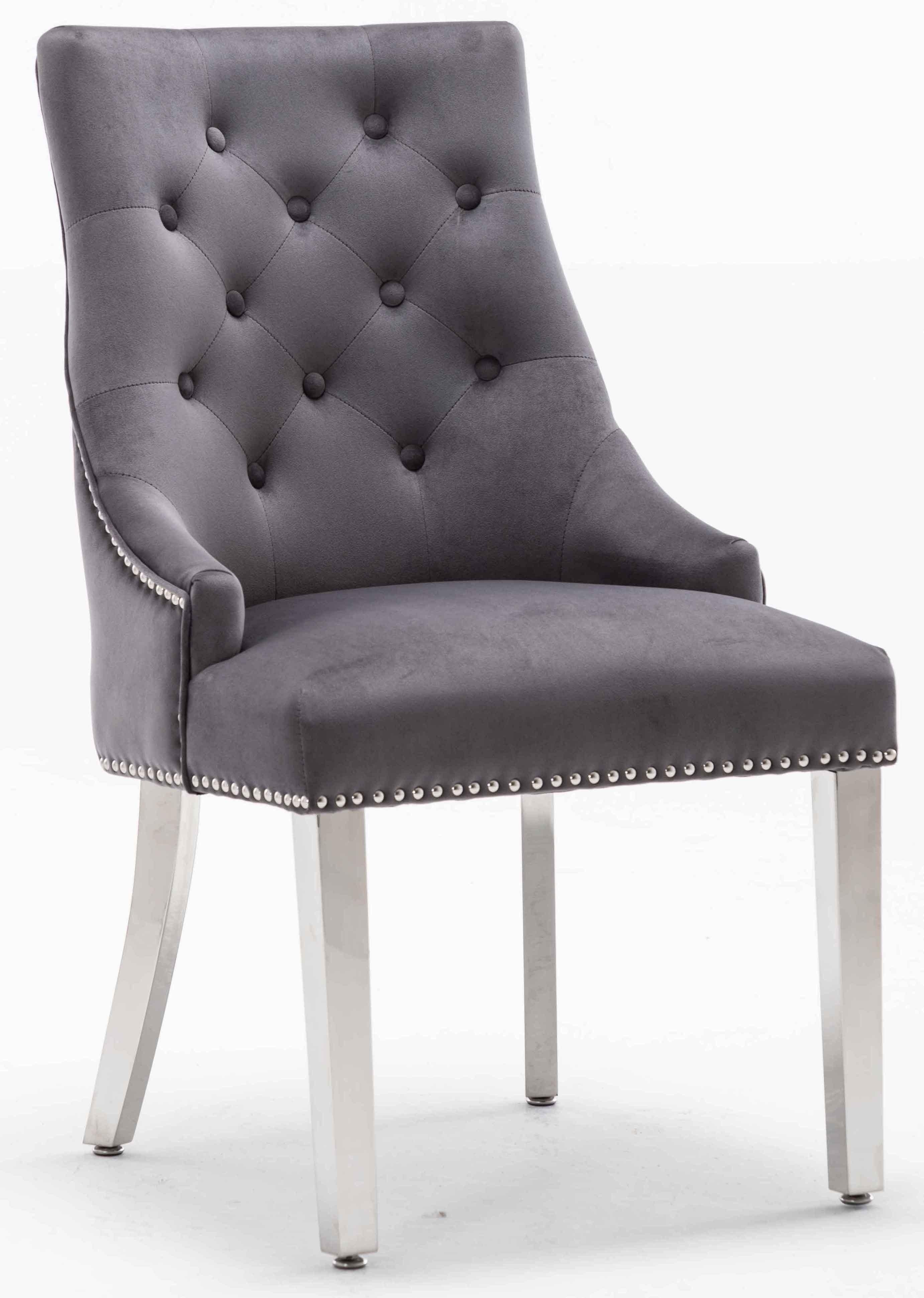 Louis 120cm Grey Marble Dining Table + Knightsbridge Dark Grey Knocker Plush Velvet Chairs - Image 13