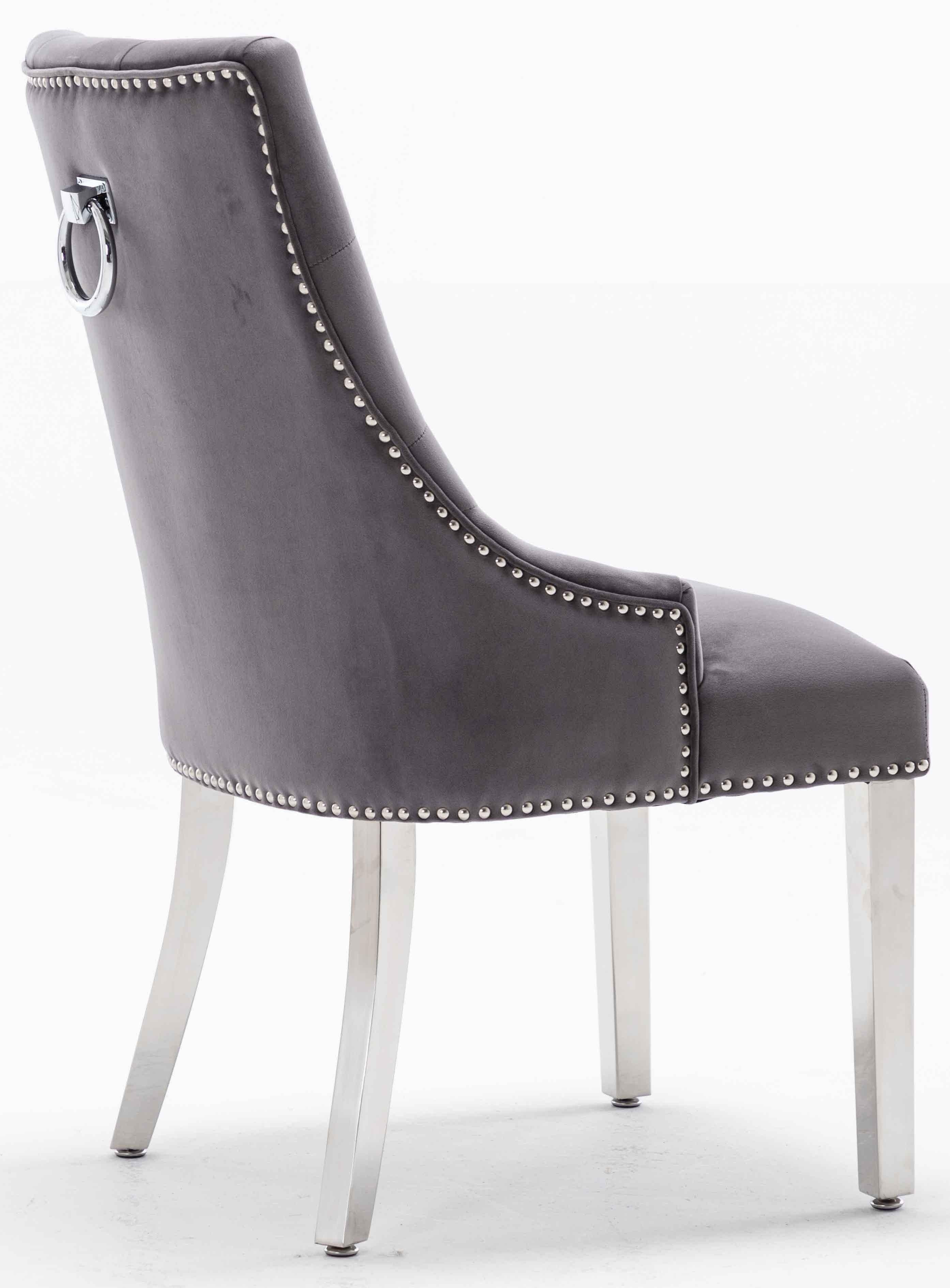 Louis 120cm Grey Marble Dining Table + Knightsbridge Dark Grey Knocker Plush Velvet Chairs - Image 14