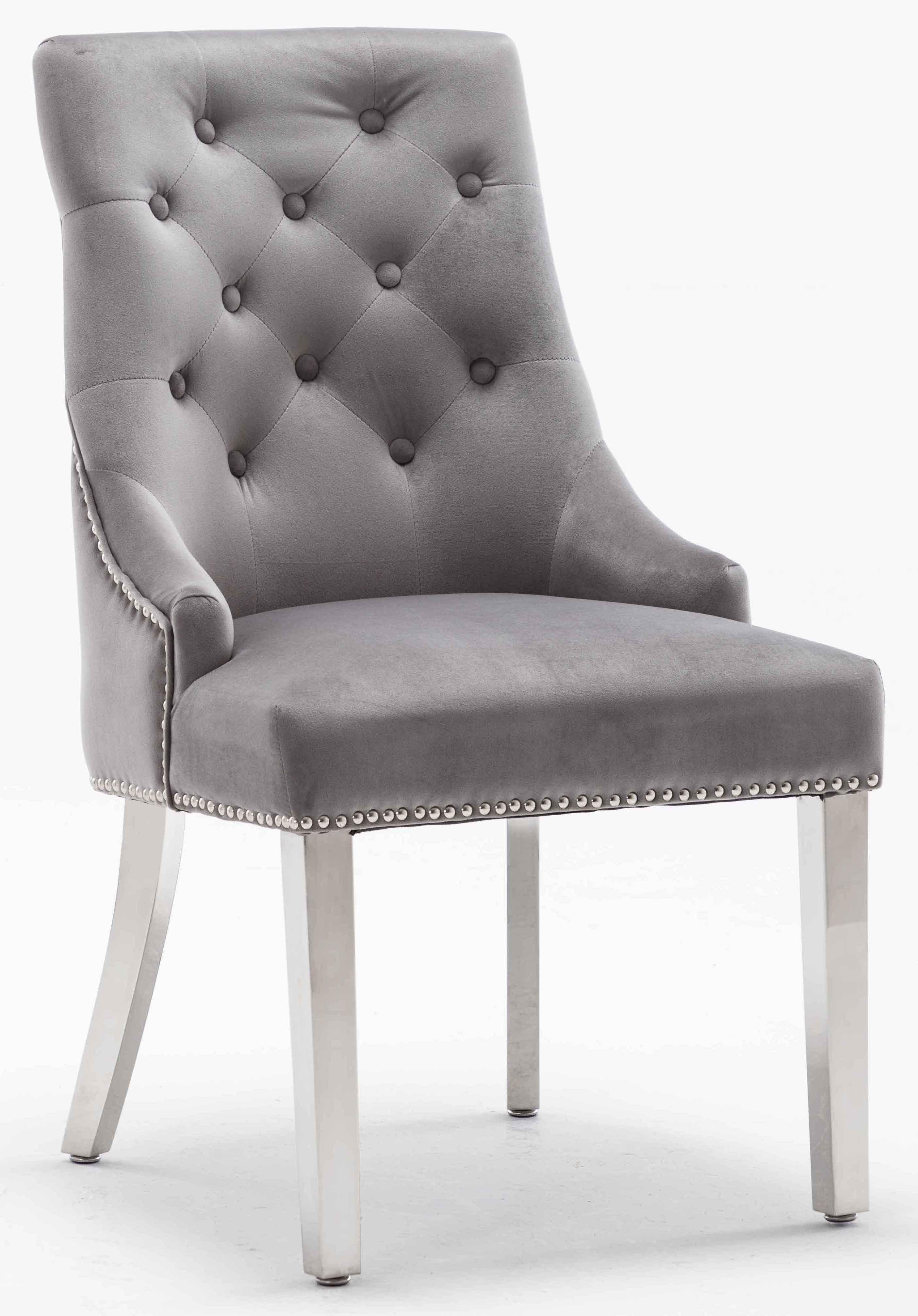 Louis 120cm Grey Marble Dining Table + Knightsbridge Light Grey Knocker Plush Velvet Chairs - Image 10
