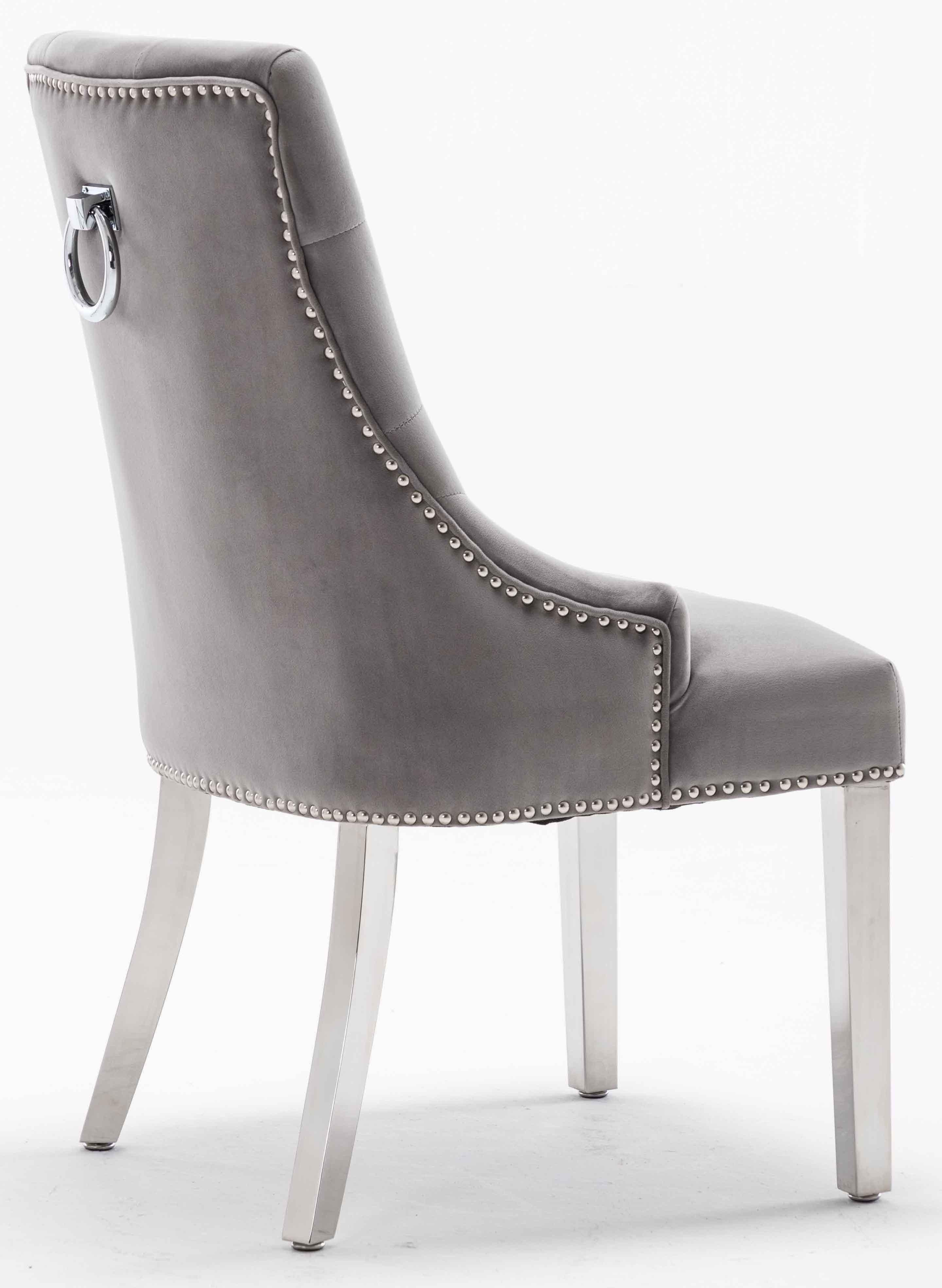 Louis 120cm Grey Marble Dining Table + Knightsbridge Light Grey Knocker Plush Velvet Chairs - Image 11