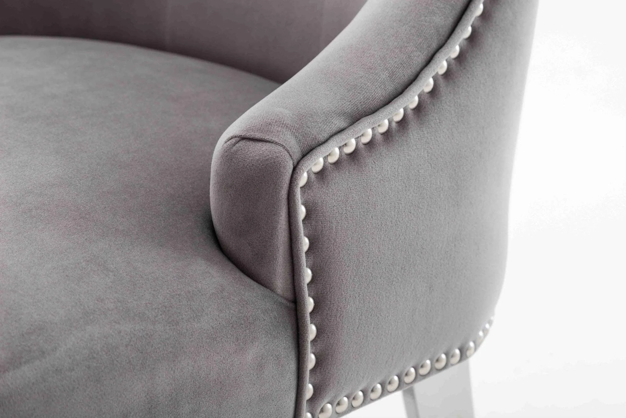 Louis 120cm Grey Marble Dining Table + Knightsbridge Light Grey Knocker Plush Velvet Chairs - Image 3