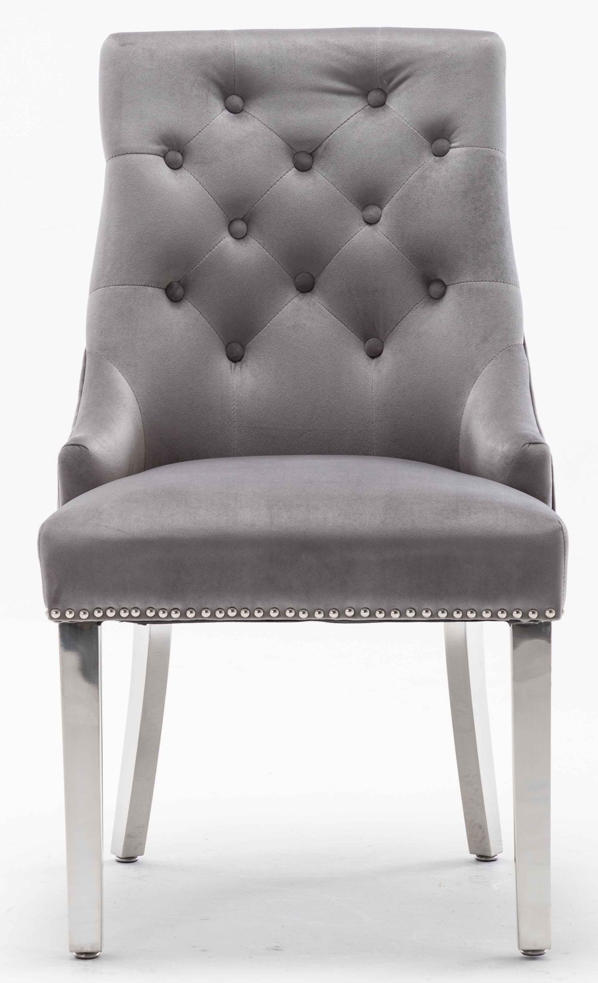 Louis 120cm Grey Marble Dining Table + Knightsbridge Light Grey Knocker Plush Velvet Chairs - Image 8