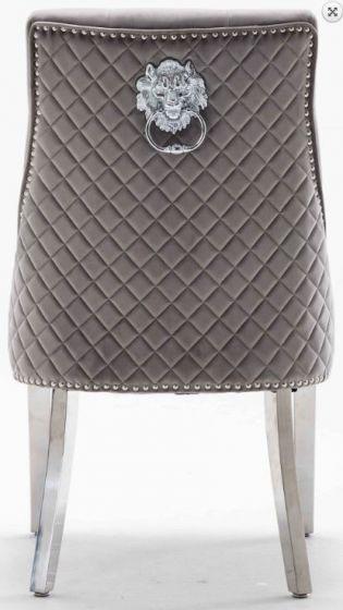Louis 120cm Grey Marble Dining Table + Light Grey Lion Knocker Plush Velvet Chairs - Image 3
