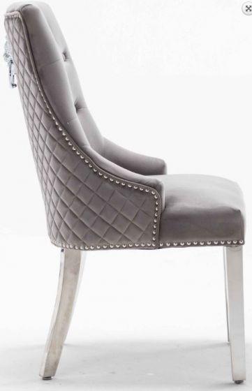 Louis 120cm Grey Marble Dining Table + Light Grey Lion Knocker Plush Velvet Chairs - Image 4