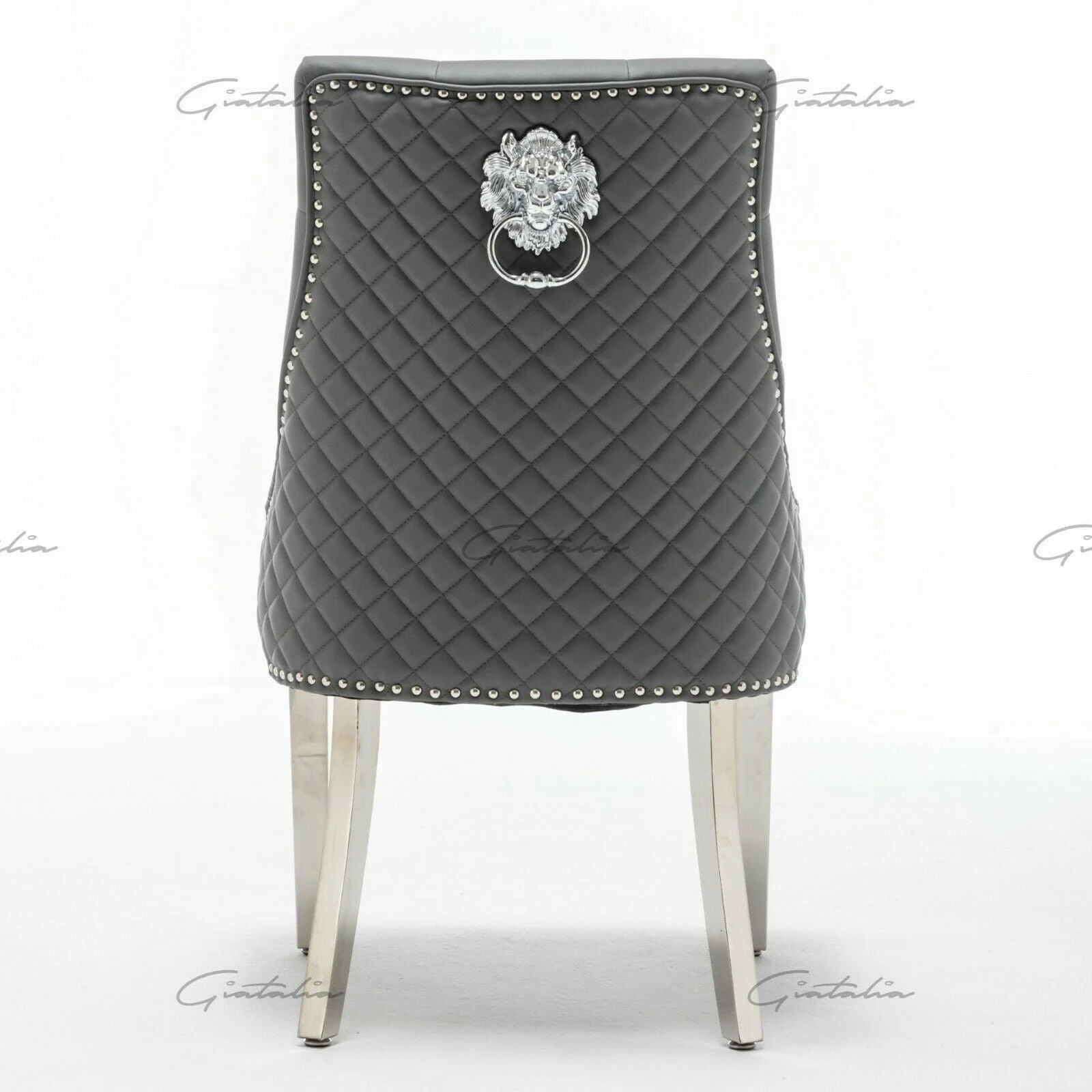 Louis 180cm White Marble Dining Table + Grey Lion Knocker Faux Leather Chairs - Image 10
