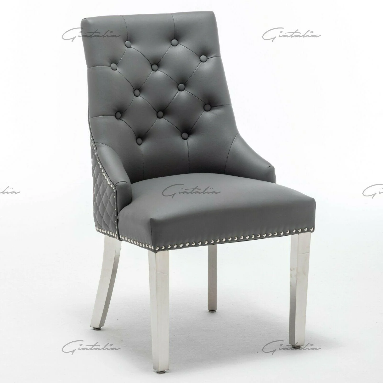 Louis 180cm White Marble Dining Table + Grey Lion Knocker Faux Leather Chairs - Image 11