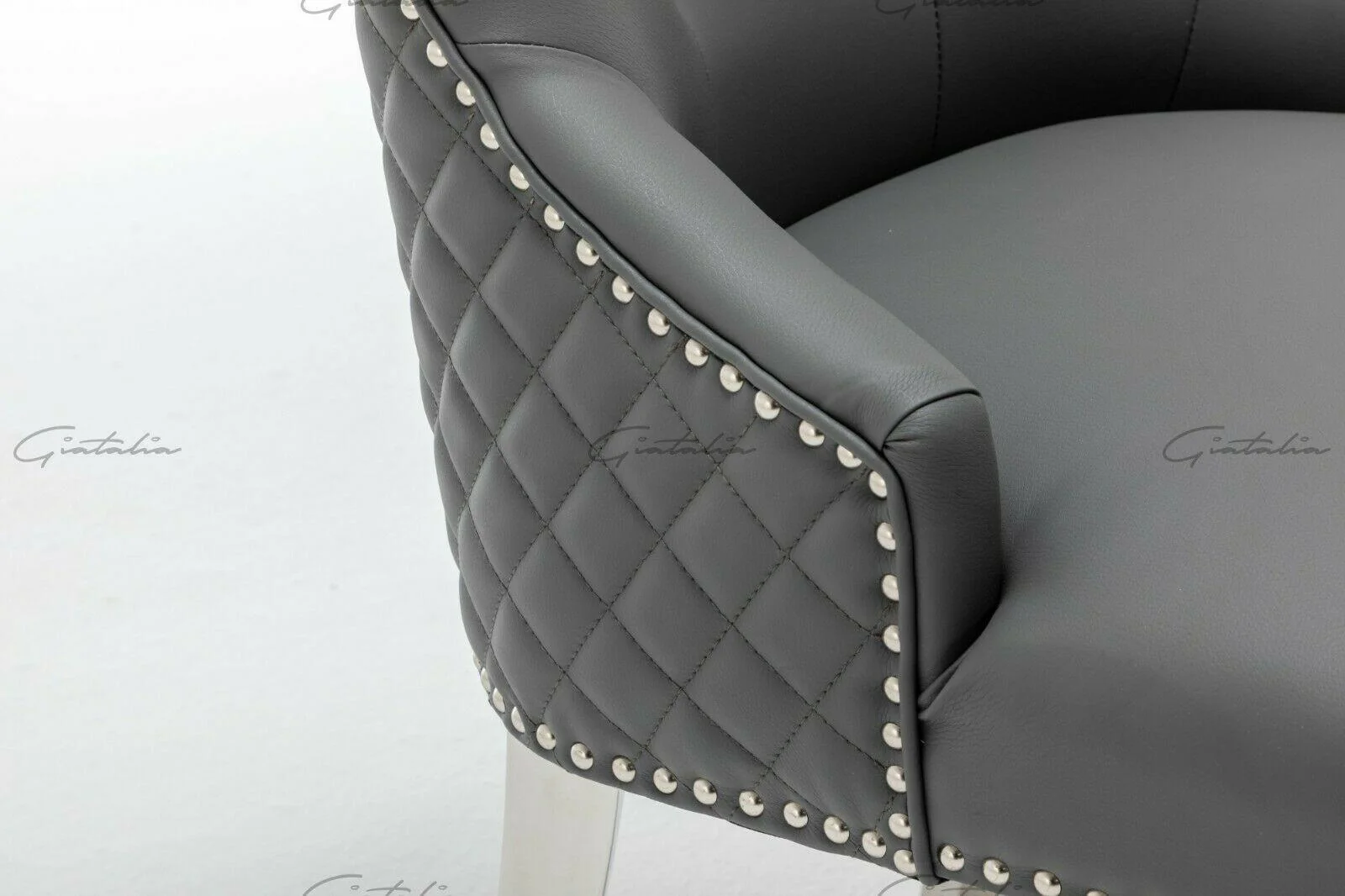 Louis 180cm White Marble Dining Table + Grey Lion Knocker Faux Leather Chairs - Image 5