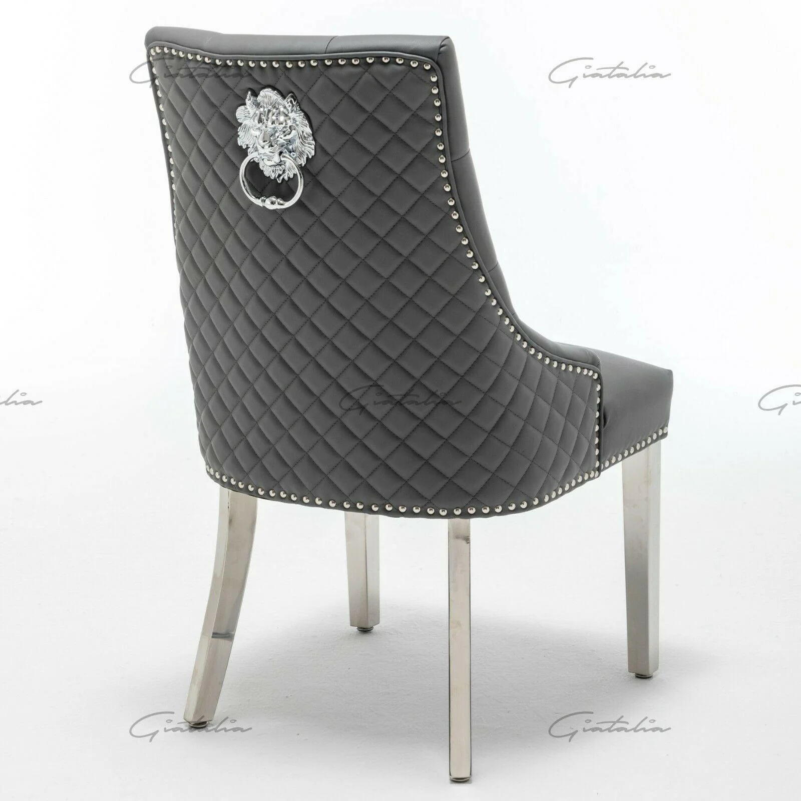 Louis 180cm White Marble Dining Table + Grey Lion Knocker Faux Leather Chairs - Image 8