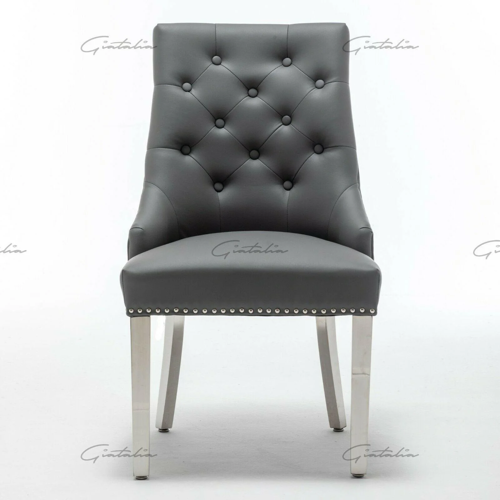 Louis 180cm White Marble Dining Table + Grey Lion Knocker Faux Leather Chairs - Image 9