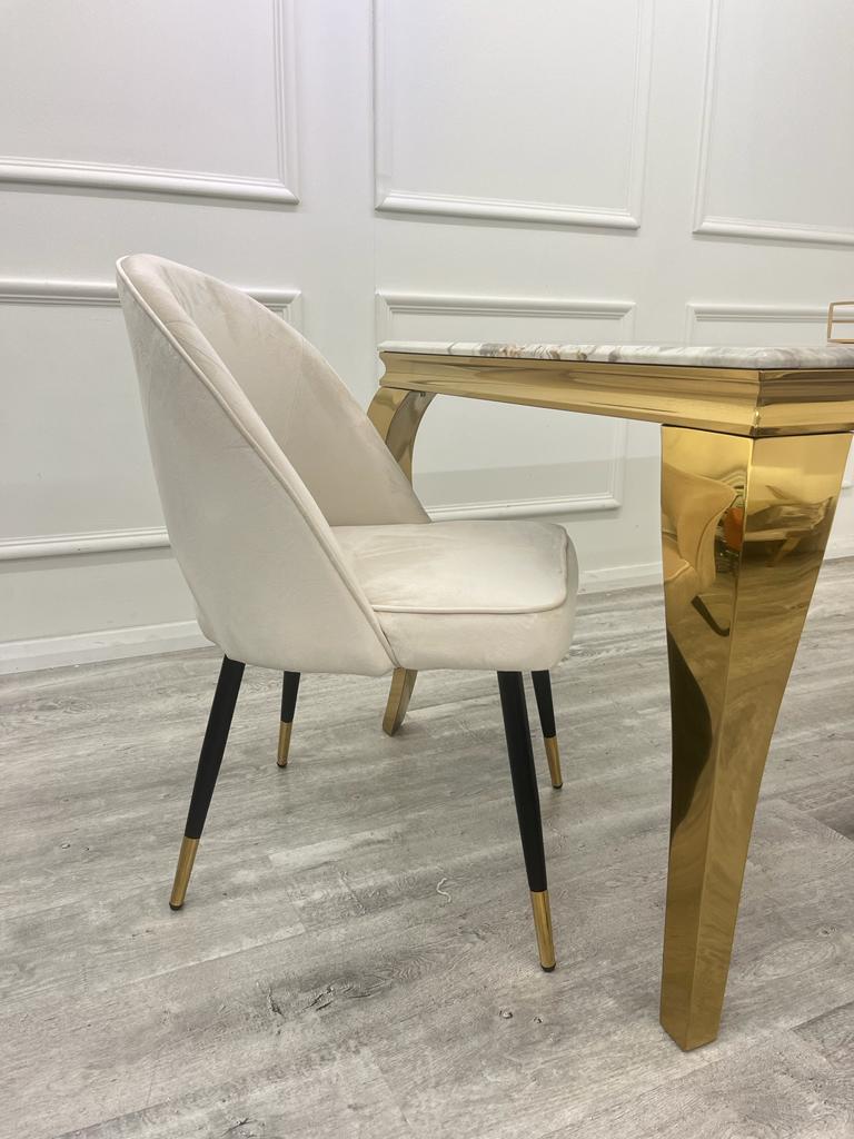 Louis Glass & Gold Dining Table With Astra Velvet / Leather Chairs - Image 16