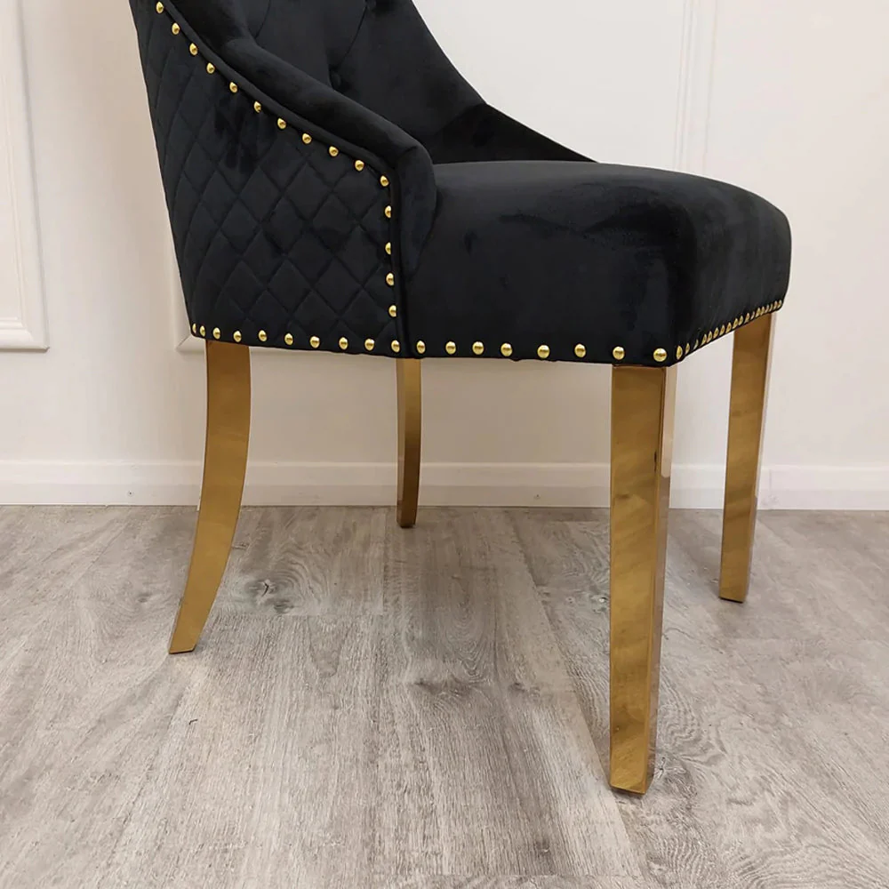 Louis Gold Polar White Sintered Stone Dining Table With Gold Lion Knocker Dining Chairs - Image 15