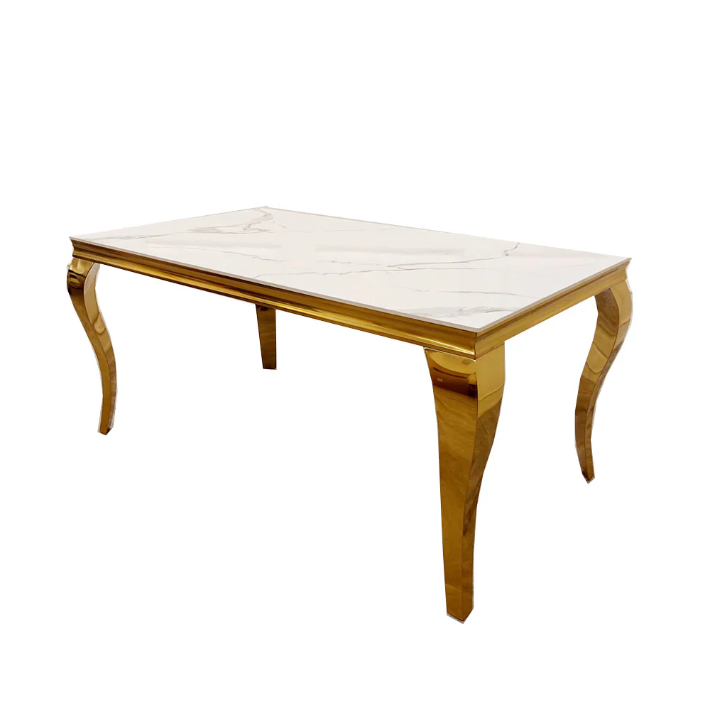 Louis Gold Polar White Sintered Stone Dining Table With Gold Lion Knocker Dining Chairs - Image 22