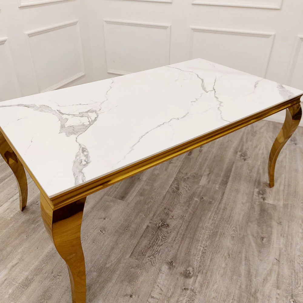 Louis Gold Polar White Sintered Stone Dining Table With Gold Lion Knocker Dining Chairs - Image 8