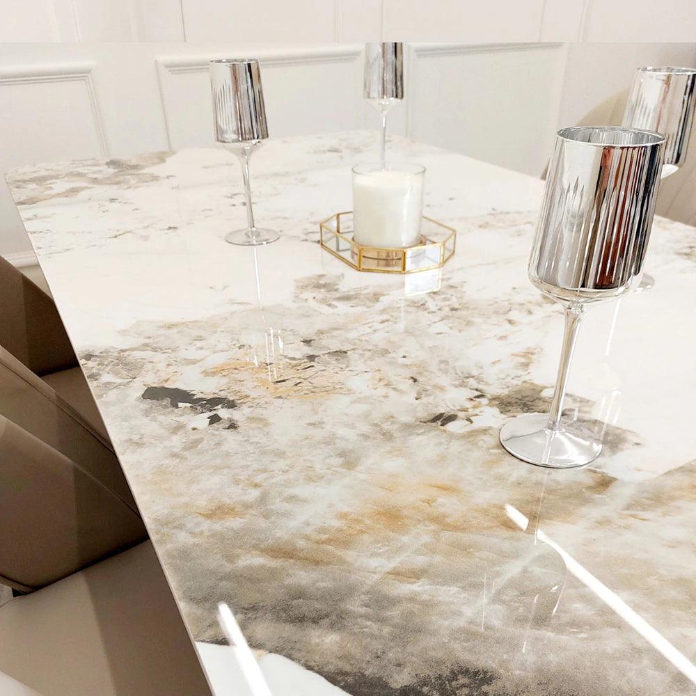 Lucien 180cm Gold Dining Table with Pandora Gold Ceramic Marble Top - Image 3