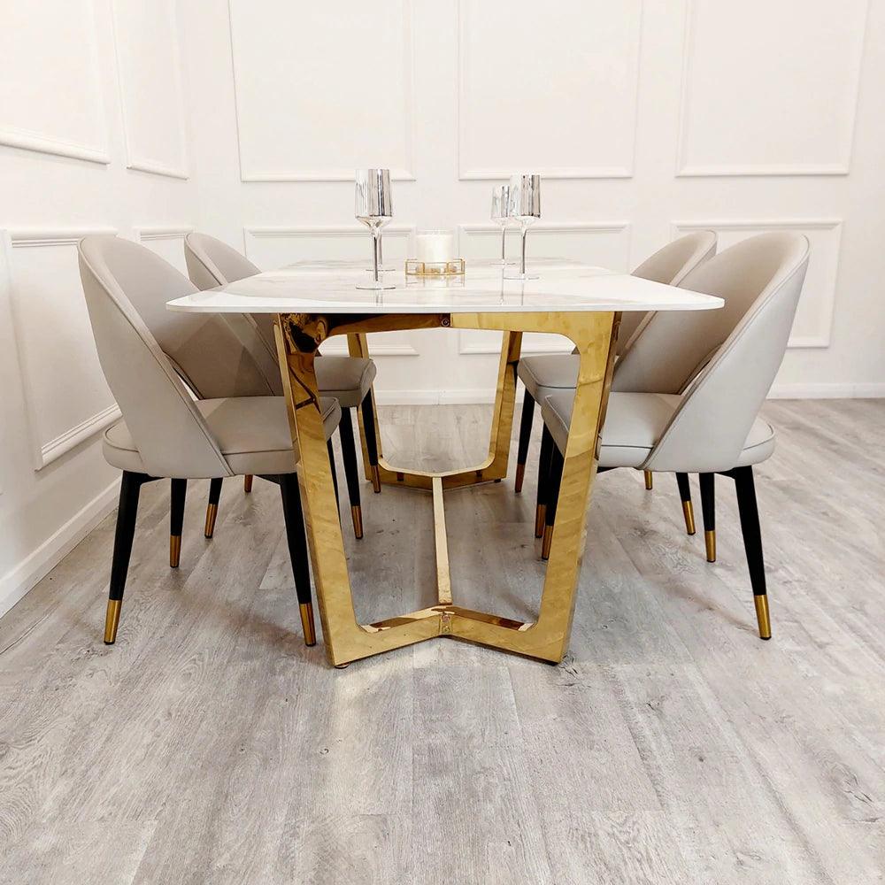 Lucien 180cm Gold Dining Table with Pandora Gold Ceramic Marble Top - Image 4