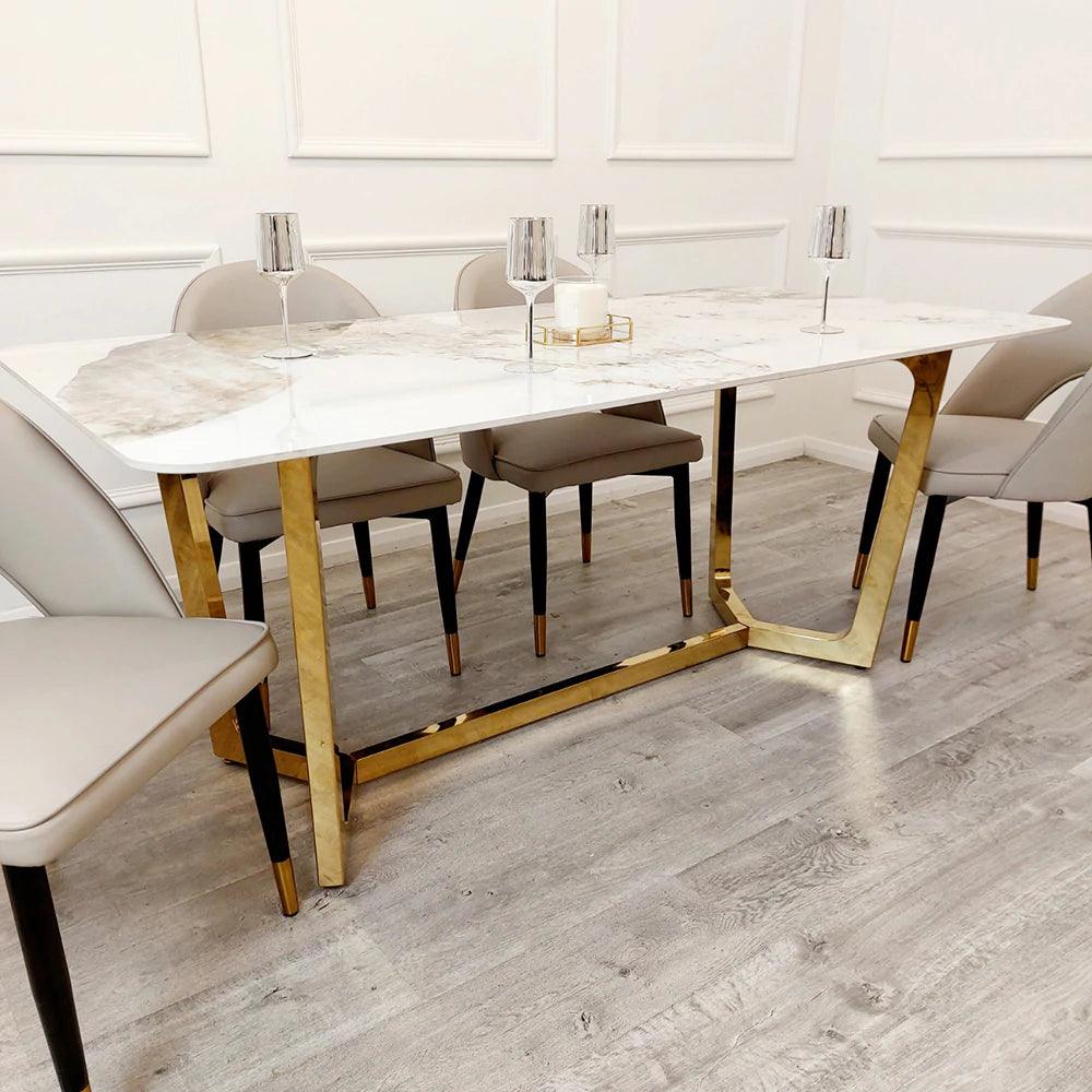 Lucien 180cm Gold Dining Table with Pandora Gold Ceramic Marble Top - Image 5