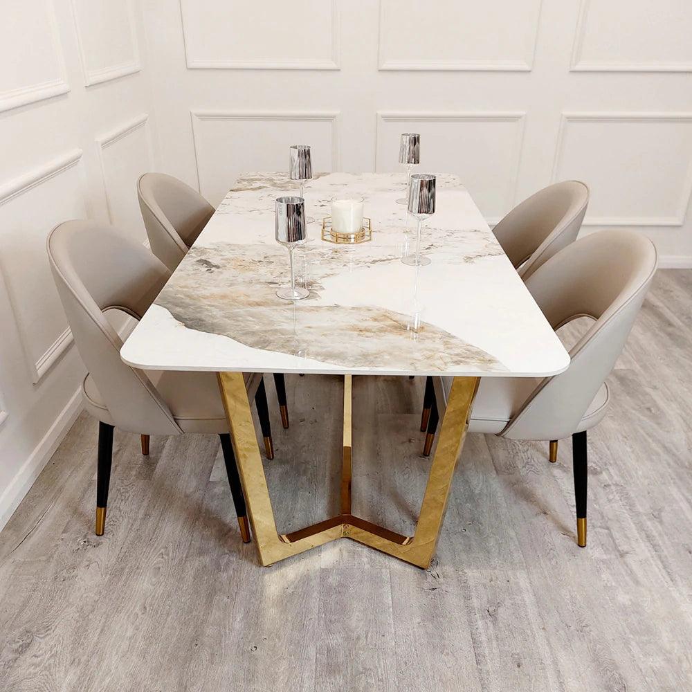 Lucien 180cm Gold Dining Table with Pandora Gold Ceramic Marble Top - Image 6