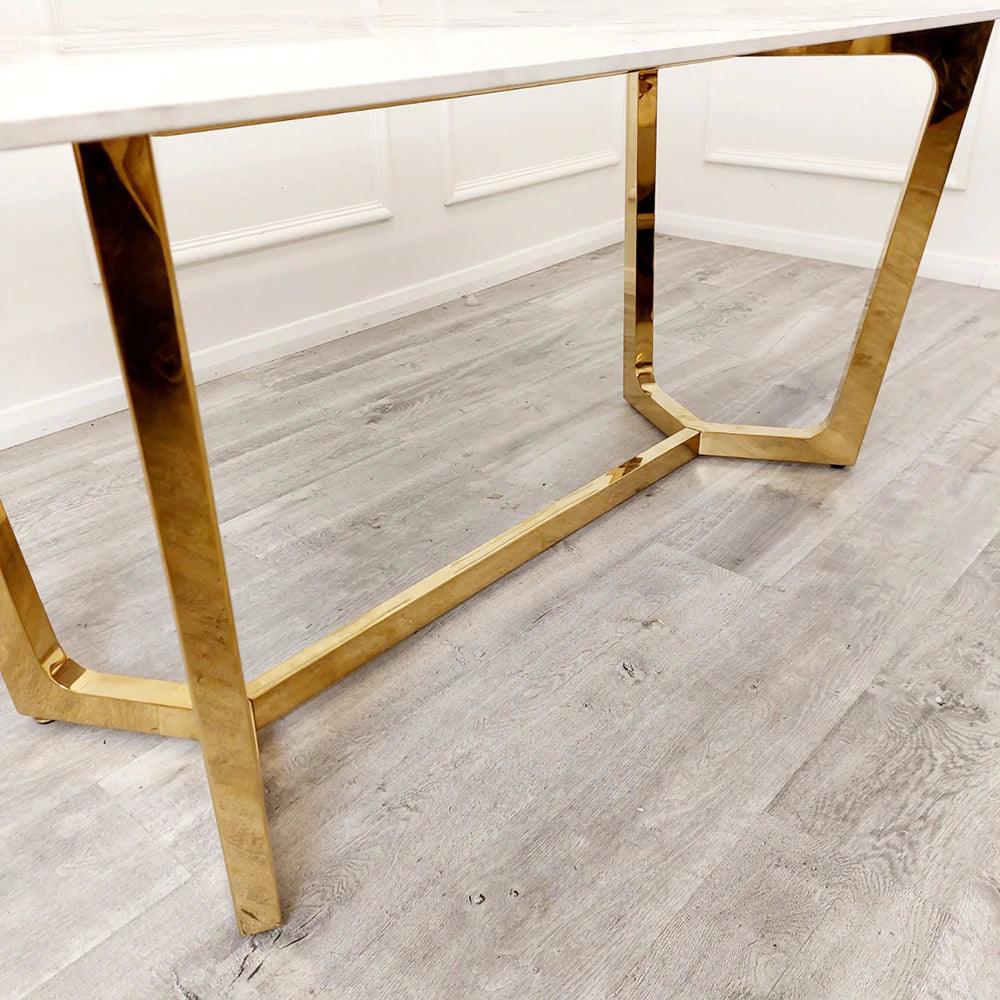 Lucien 180cm Gold Dining Table with Pandora Gold Ceramic Marble Top - Image 7