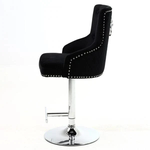 Majestic Black Brushed Velvet Bar Stool With Lion Knocker - Image 3
