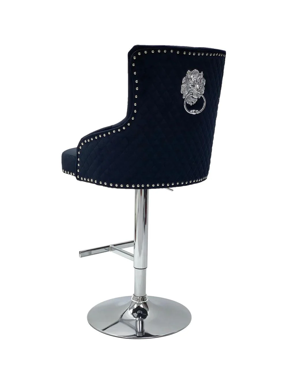 Majestic Black Brushed Velvet Bar Stool With Lion Knocker - Image 4