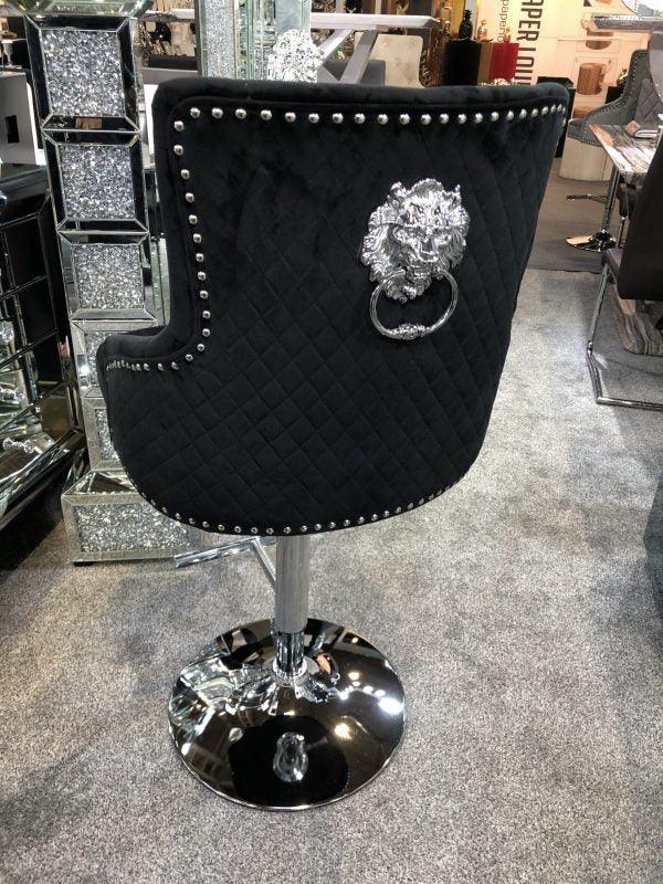 Majestic Black Brushed Velvet Bar Stool With Lion Knocker - Image 5
