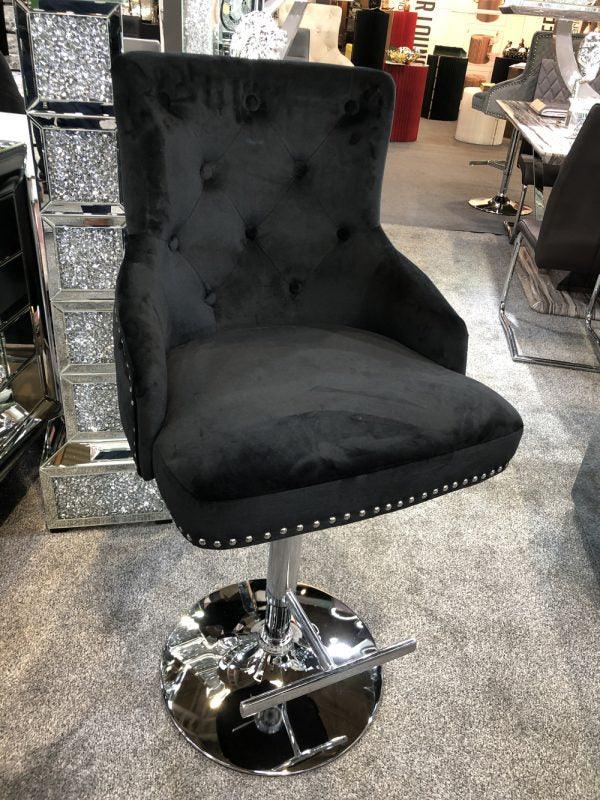 Majestic Black Brushed Velvet Bar Stool With Lion Knocker - Image 6