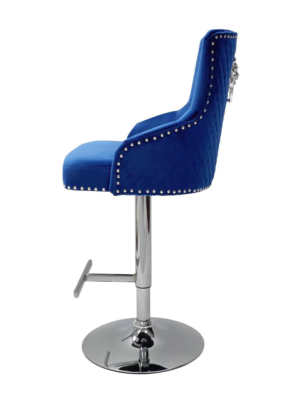 Majestic Blue Brushed Velvet Bar Stool With Lion Knocker - Image 3