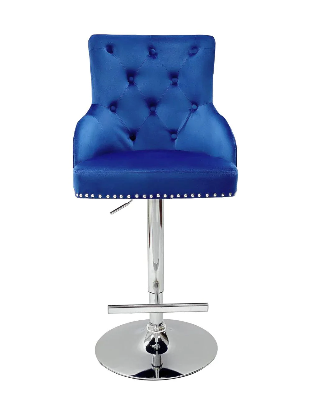 Majestic Blue Brushed Velvet Bar Stool With Lion Knocker - Image 4