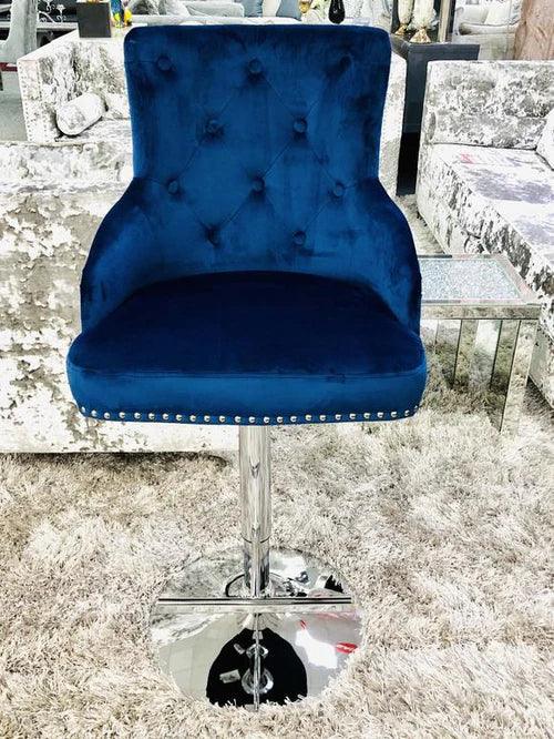 Majestic Blue Brushed Velvet Bar Stool With Lion Knocker - Image 7