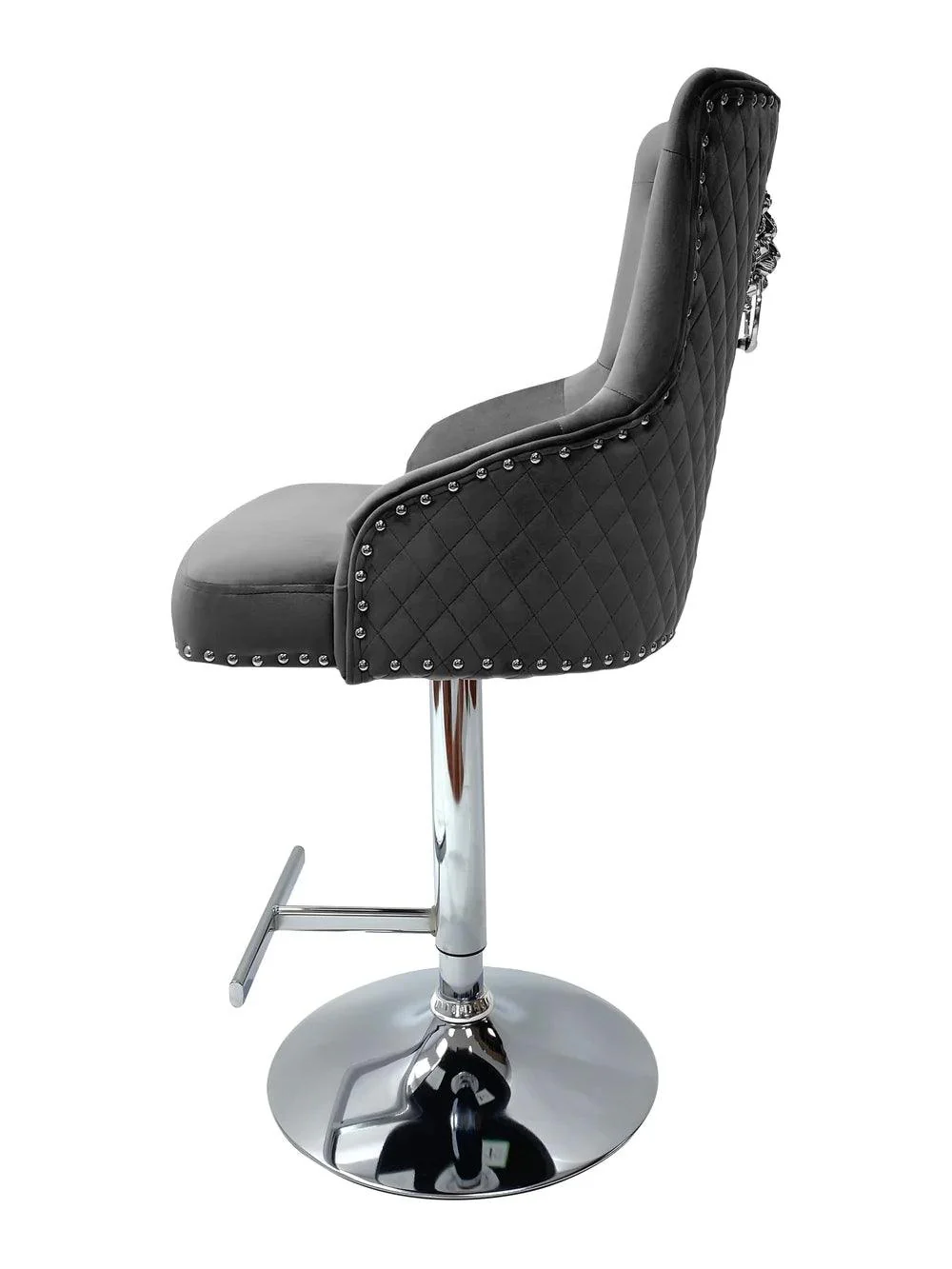 Majestic Grey Brushed Velvet Bar Stool With Lion Knocker - Image 3