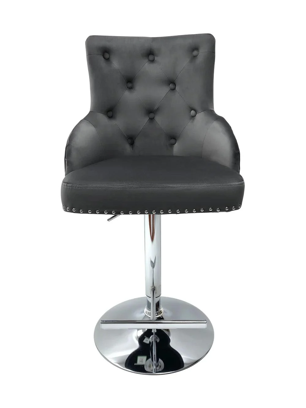 Majestic Grey Brushed Velvet Bar Stool With Lion Knocker - Image 4