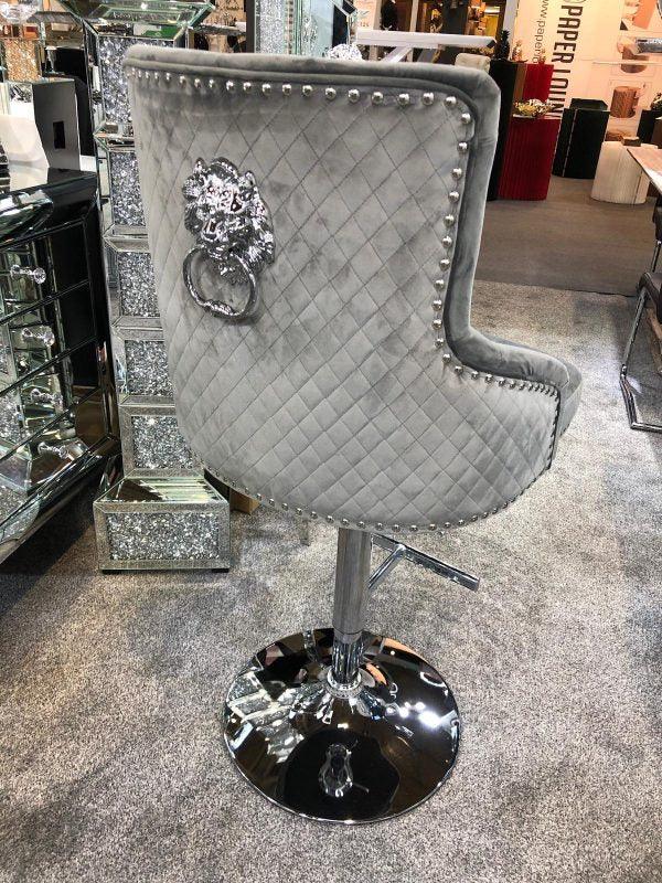 Majestic Grey Brushed Velvet Bar Stool With Lion Knocker - Image 5